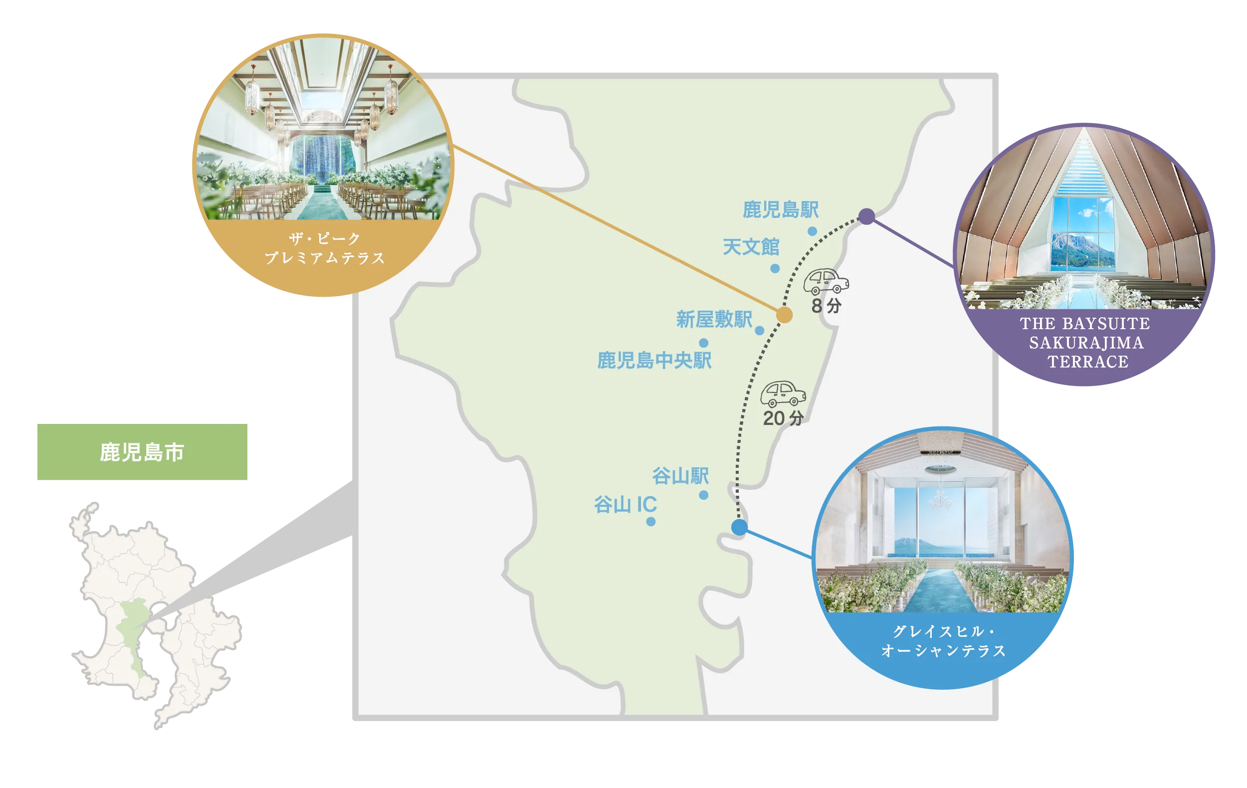 鹿児島3会場の地図